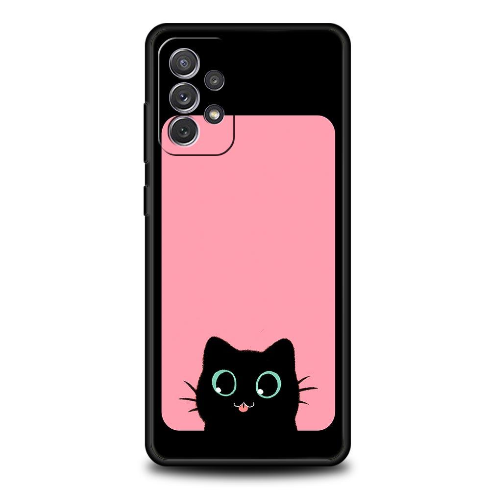 Cute Cartoon Black Cat Phone Case for Samsung A57 A37 A51 A71 A21S A17 A15 A25 A41 A23 A33 A53 A73 A07 A05S A13 A35 A55 5G Cover