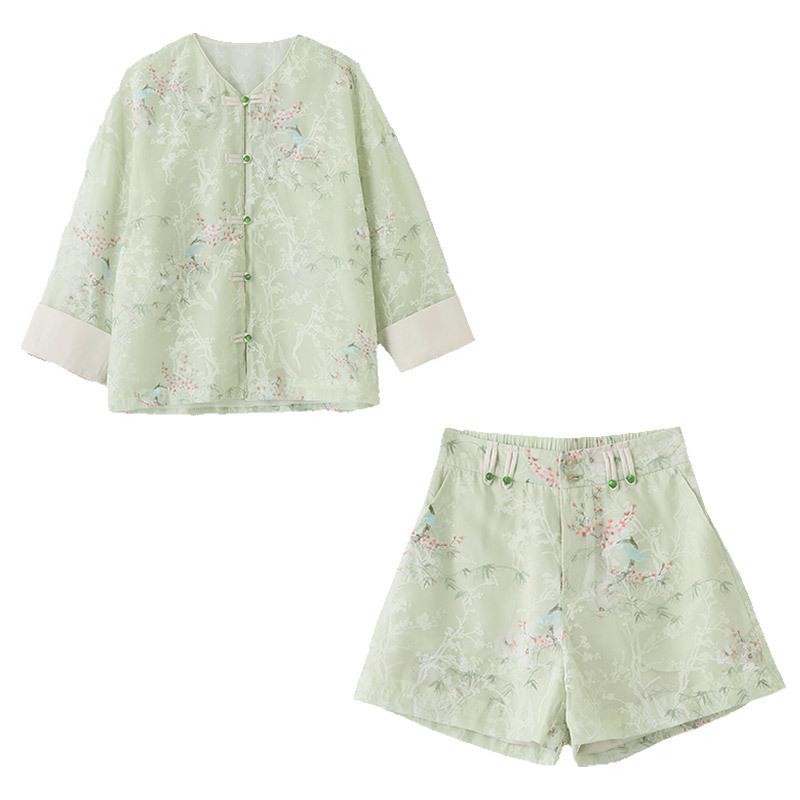 Women's Summer Style Chinese National Sunshine Shorts Two-Piece Set Slimming Anti-Uv Set