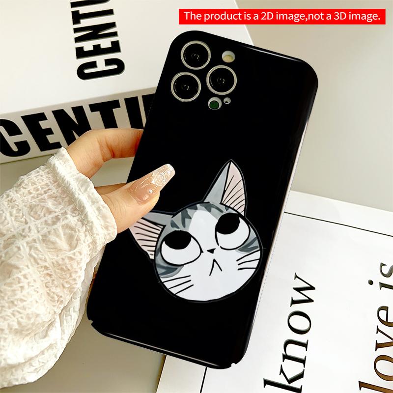 2DFlat Cute Cartoon Cat Face Design All inclusive film hard iPhone case, compatible with iPhone 18 Pro Max 17 16 15 14 13 12 11