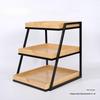 Three-Tier Pine Wood and Iron Display Rack for Bakery and Beverages