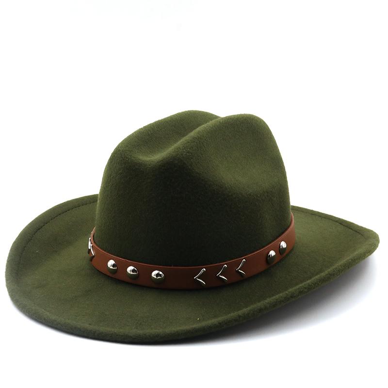 New Wool Women's Men's Western Cowboy Hat For Gentleman Lady Jazz Cowgirl With Leather Cloche Church Sombrero Caps