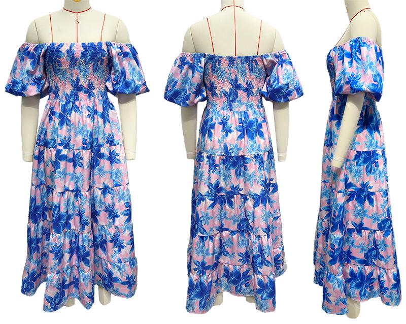 European and American Off-the-Shoulder Puff Sleeve A-Line Summer Dress for Women