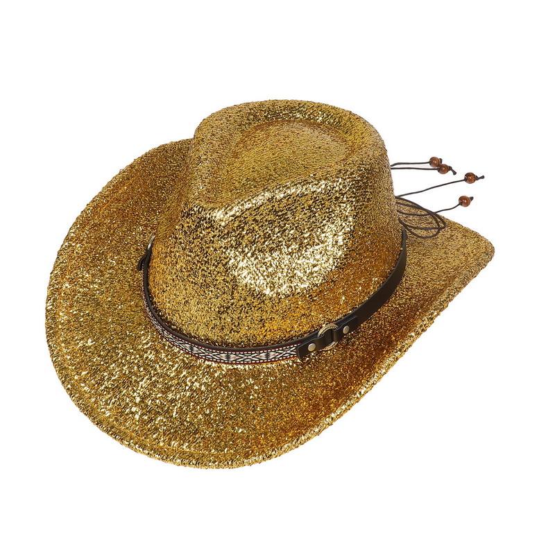 Glitzerndes Cowboyhut Unisex Westernstil Breiter Rand Fedora Hut für Party Festival Cosplay