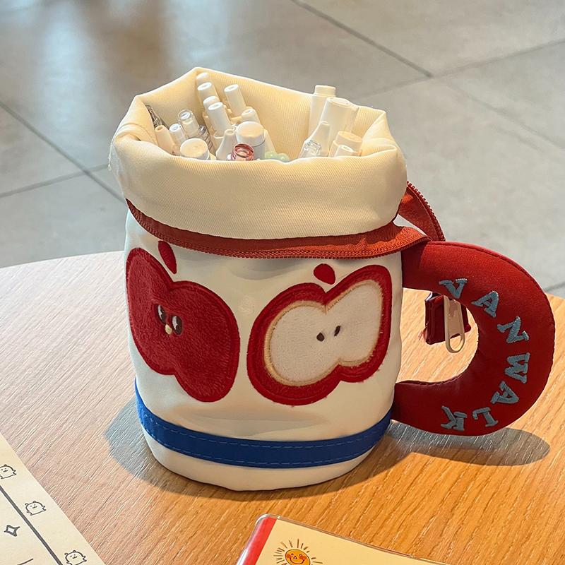 Cute Teacup Shape Pen Bag with Handle Cartoon Pencil Case Large Capacity Pen Holder Students