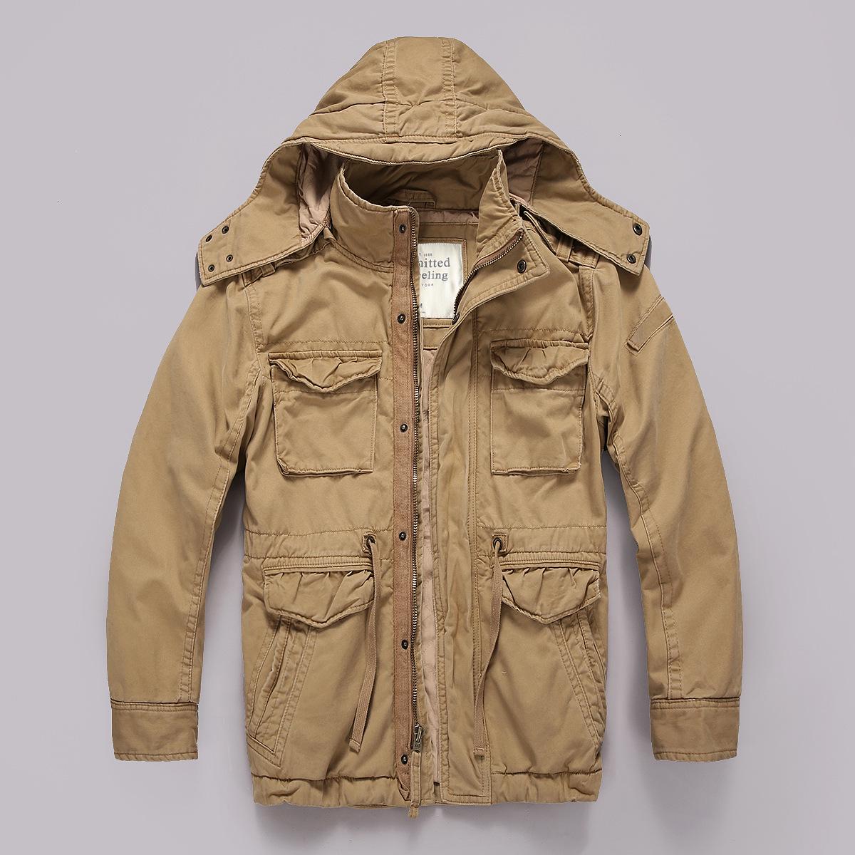 

Amekaji Men s Hooded Camouflage Mid-Length Jacket with Multi-Pockets Small