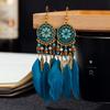 Bohemian Long Sun Flower Feather Earrings for Women Trendy Ethnic Retro Gold Color Chain Tassel Earring Wedding Vacation Jewelry