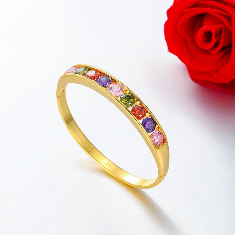 Bracciale da donna di lusso leggero in oro con zirconi colorati imitazione, gioielli alla moda semplici e di temperamento
