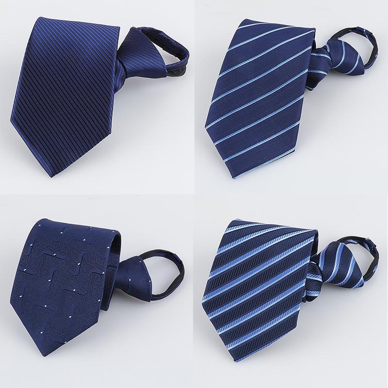 Men'S Dress Business Career Wedding Groom Korean Version Narrow Lazy Blue Zipper Free Hand Striped Tie