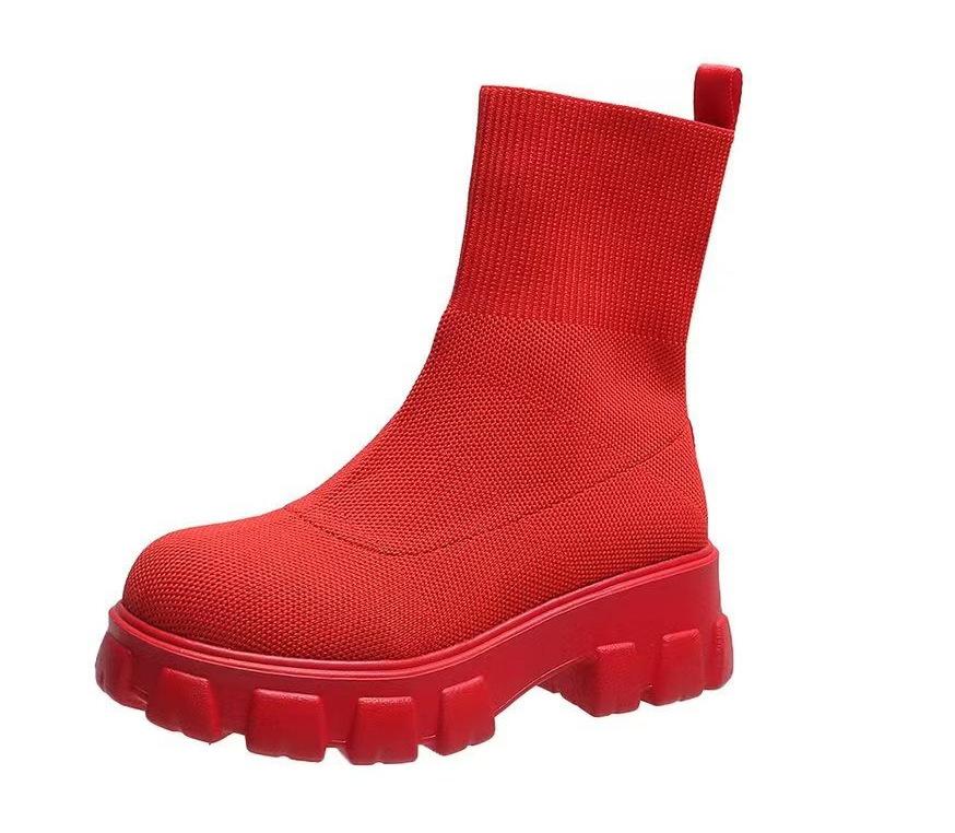 

Мода Обувь Женская 36-43 Весна Осень Кроссовки Платформа Спортивная Повседневная Дышащая Слипоны Ботильоны Эластичные Боты Женские 43 красный