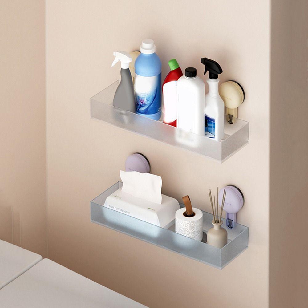Frosted Suction Cups Shower Shelves Wall Mounted Cosmetics Storage Rack  For Home