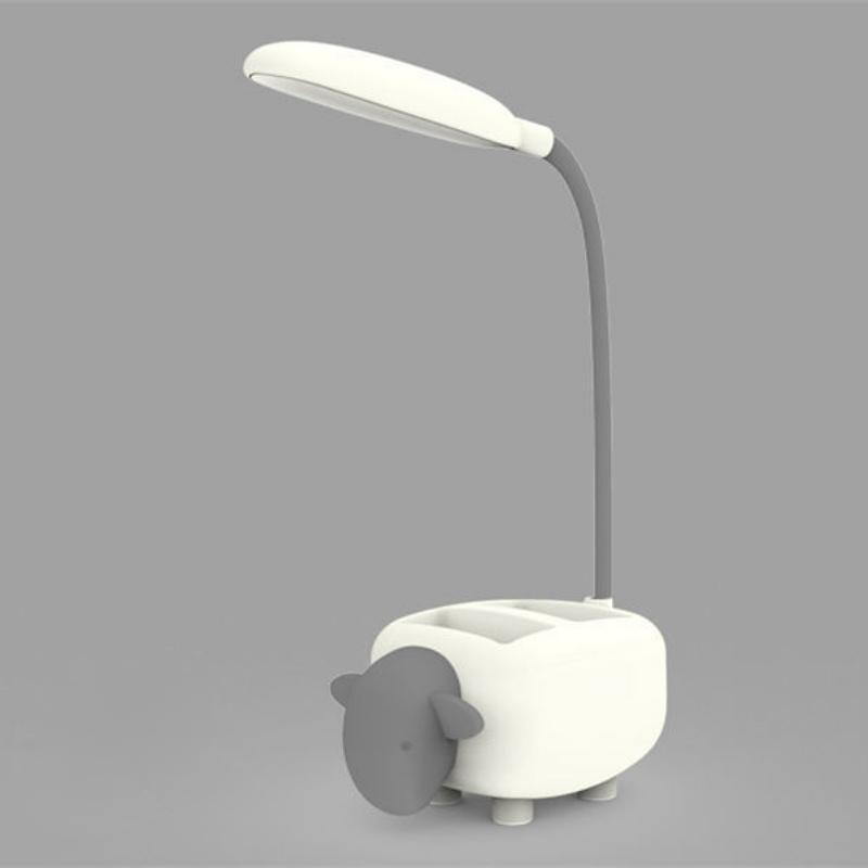 Studie Kleine Schreibtischlampe USB Wiederaufladbare Nachttischlampe Wohnheim Lese-Nachtlicht mit Stifthalter Cartoon Schreibtischlampe