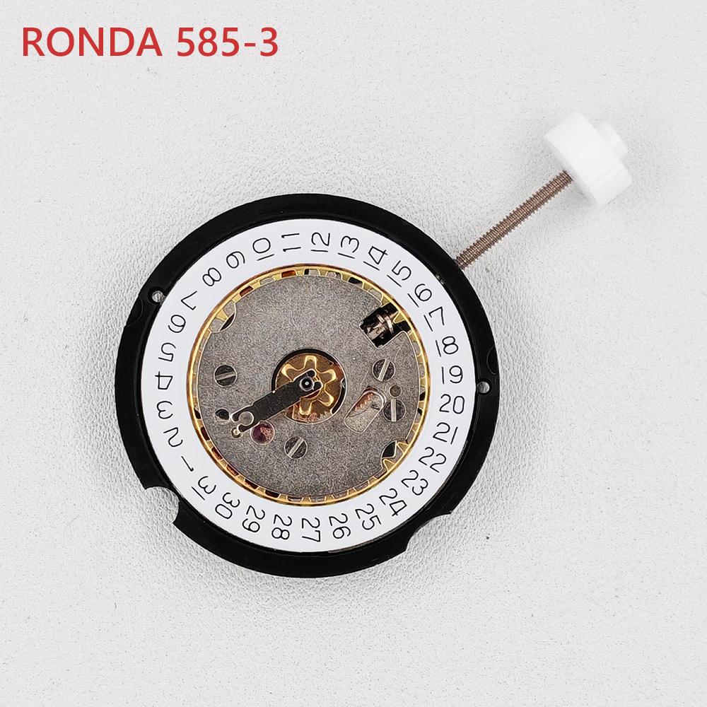 Genuine Ronda 585-3 Quartz Movement 100% Brand New Import Mechanism 585 Series Movement with Battery 3H White Date 585-3H