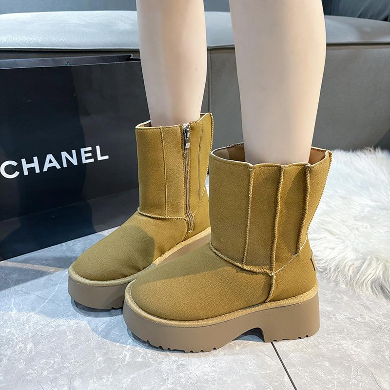 Women's Large Size Thick Sole Winter Warm Fur One Snow Boots Padded Lined Ankle Boots Anti-slip Hiking Casual Sports Cotton Boots Martin Boots