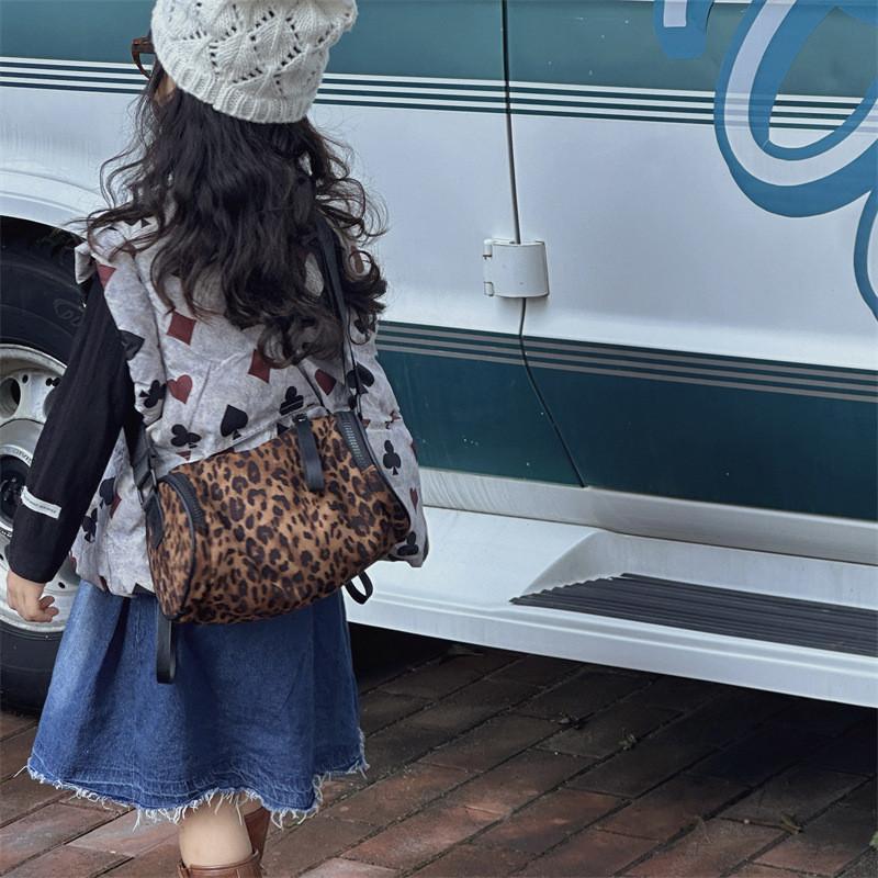 Chic And Trendy Leopard Pattern Cylindrical Pillow Bag For Fashion Children