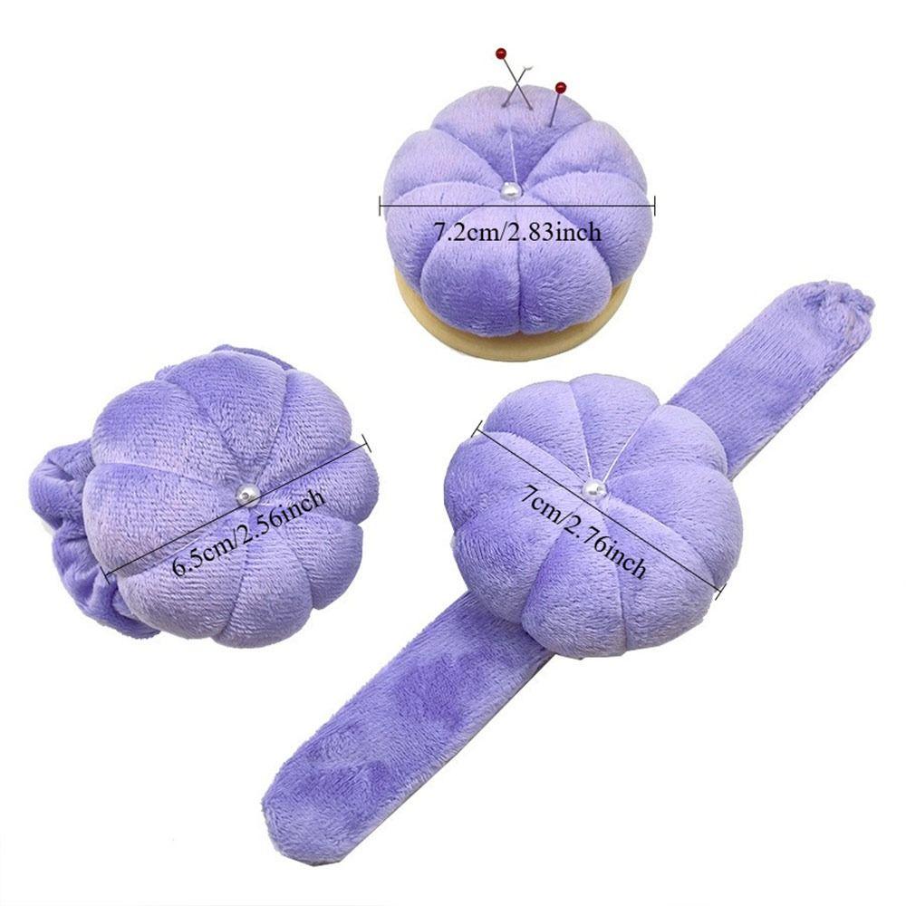 DIY Craft Violet Velvet Needle Holder Wooden Solid Color Pumpkin Shape Pincushion Holder Violet Velvet Cotton Fabric