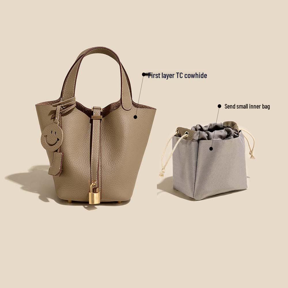 2025 Trending Women's Genuine Leather Cowhide Bucket Bag: Versatile, Top Layer Vegetable Tanned Handbag