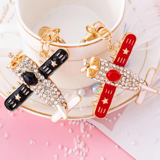 Sparkling Airplane Keychain for Women Girls Cute Rhinestone Airplane Keyring Pendant Handbag Purse Charm for Bag Wallet