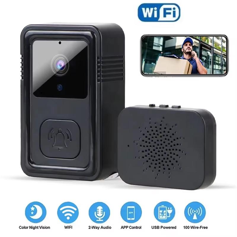 

24-Hour Delivery Wireless Wifi Doorbell Camera Video Two-Way Intercom Doorbell Smart Home Voice Change Doorbell Night Vision Cam чорний