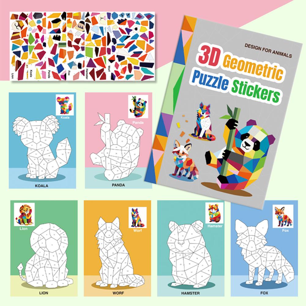 DIY 3D Geometric Puzzle Stickers Cartoon Animal Sticker Puzzle Portable Collage Sticker Book Sticker Toy Gifts Kids Children