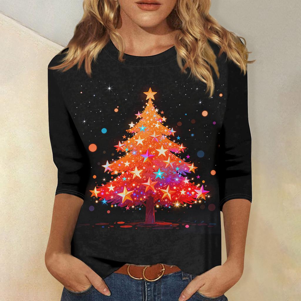 Women's Loose Comfortable Casual Fashion V-Neck Christmas Print Long Sleeve Hoodie