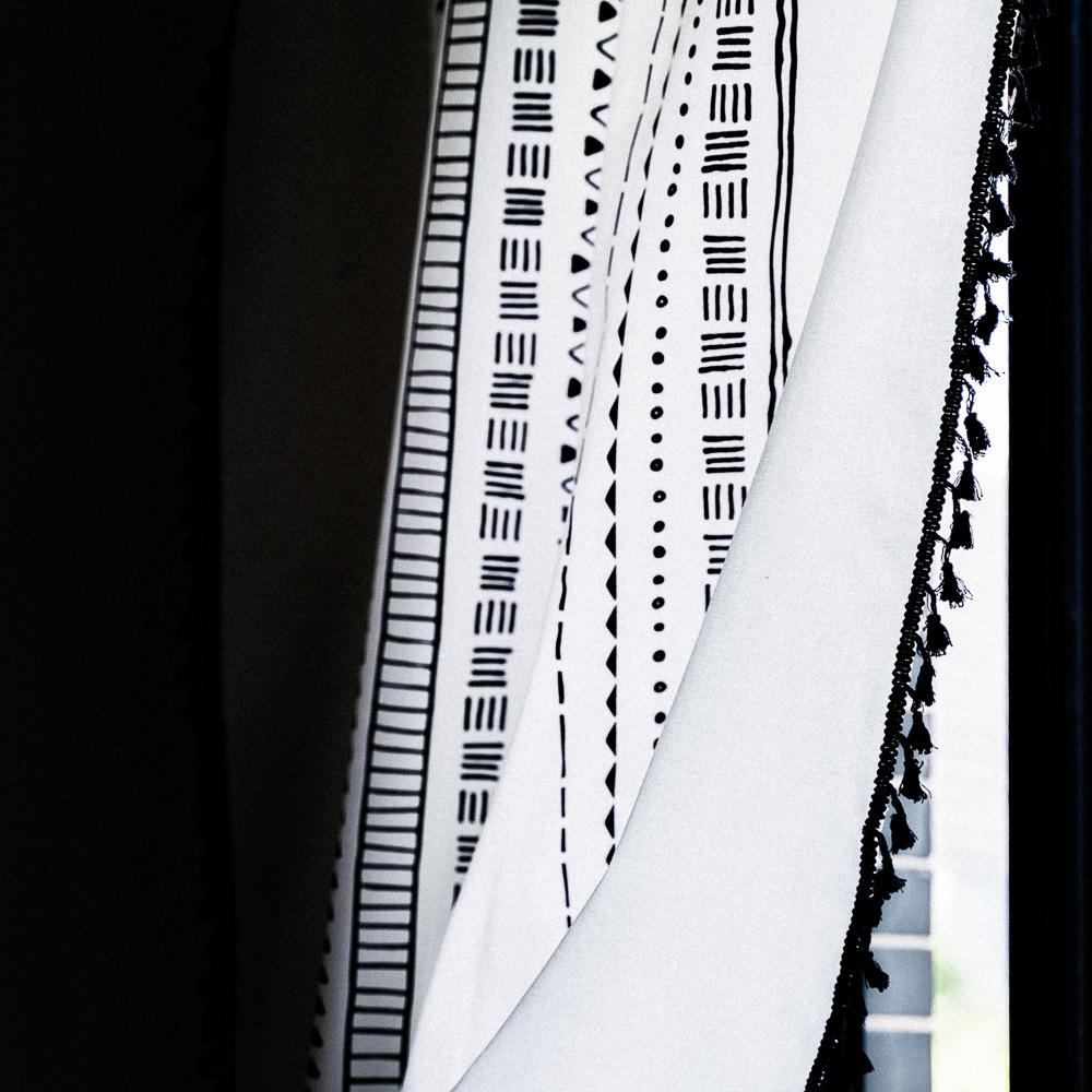 Curtains Non-Punching Floating Curtain Cabinet Room Printing Black Card Fringe Coffee Curtain