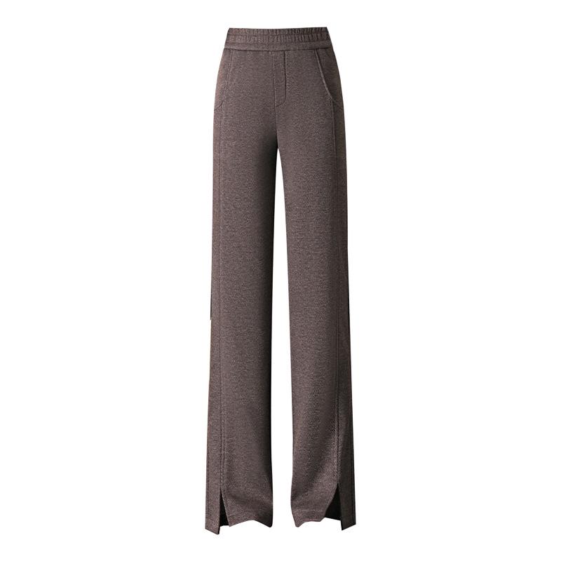Women's Wool Blend Elastic Waist Pants: Straight, Narrow, and Wide Leg - Slimming, Plus Velvet, Plus Thick, Winter 2024 Style, Casual and Long.