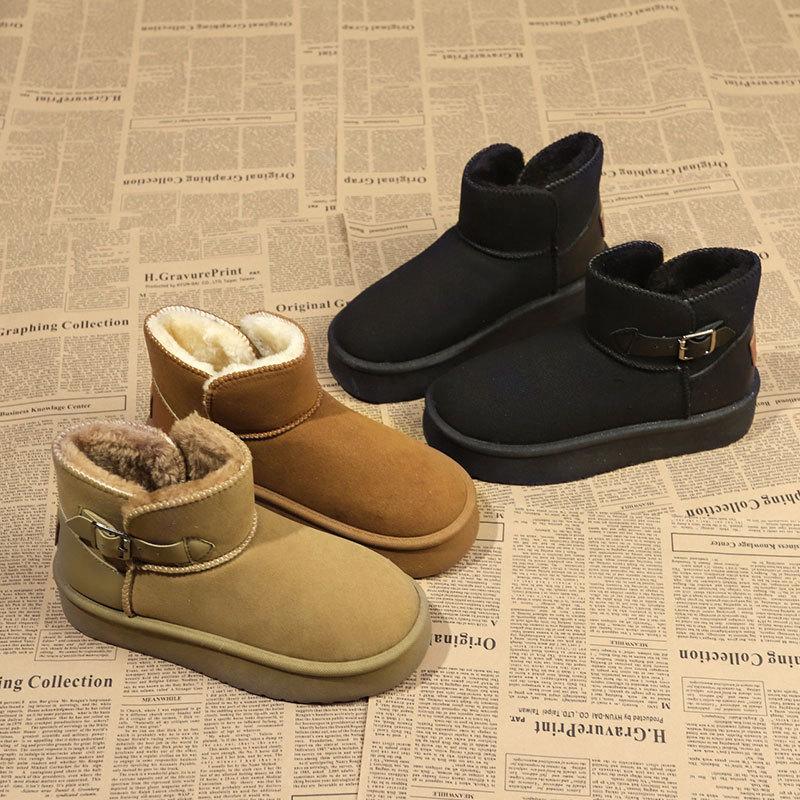 Women's Large Size Soft Sole Winter Warm Fur One Snow Boots Padded Lined Ankle Boots Anti-slip Hiking Casual Sports Cotton Boots