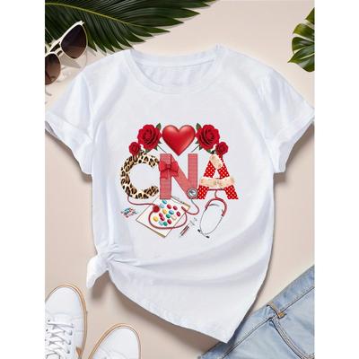 European Sizes CNA with Medical Elements Women's Plus Size Sports Short Sleeve T-Shirt