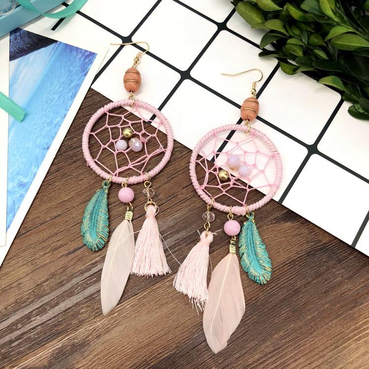 European and Korean Temperament Dream Catcher Element Earrings Female Bohemian Seaside Vacation Feathers Fringed Earrings Versatile Earrings