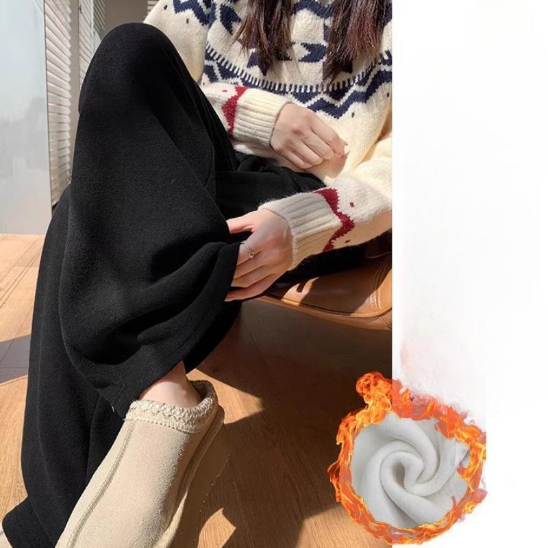 Plus Velvet Wide-leg Pants Women's Autumn and Winter High-waist Loose Casual Straight Glutinous Rice Towel Pants