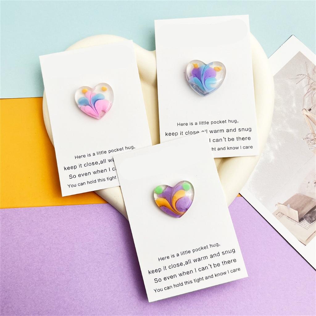 Cute Resin Colored Floral Heart Shaped Pocket Blessing Card