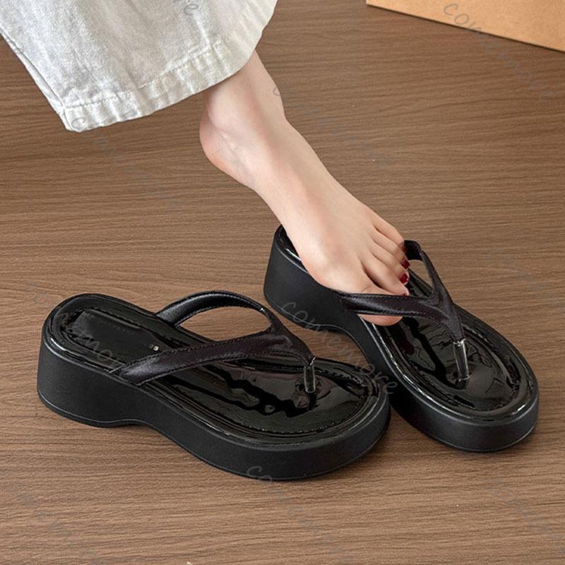 Fashion Comemore Summer Clip Toe Platform Wedges Women Slippers Fashion Thick Heel Flip Flops Solid Casual Sandals Slipper for Women
