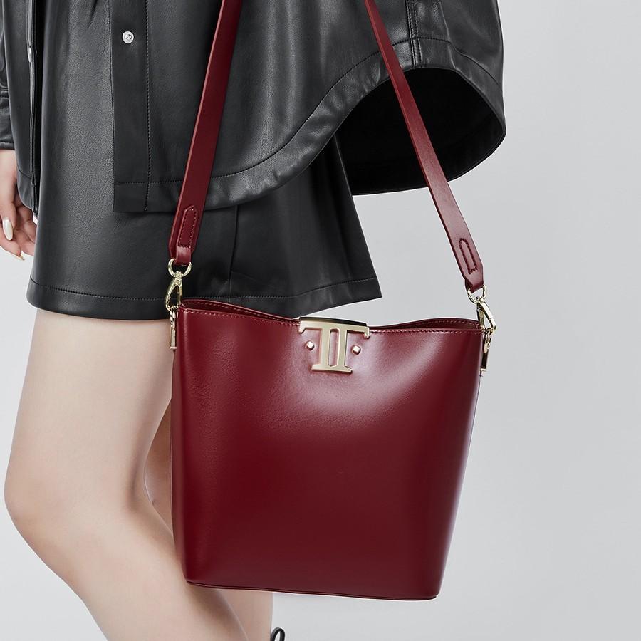 Commuter Versatile Bucket Bag Cowhide Underarm Women's Bag Large Capacity Shoulder Bag