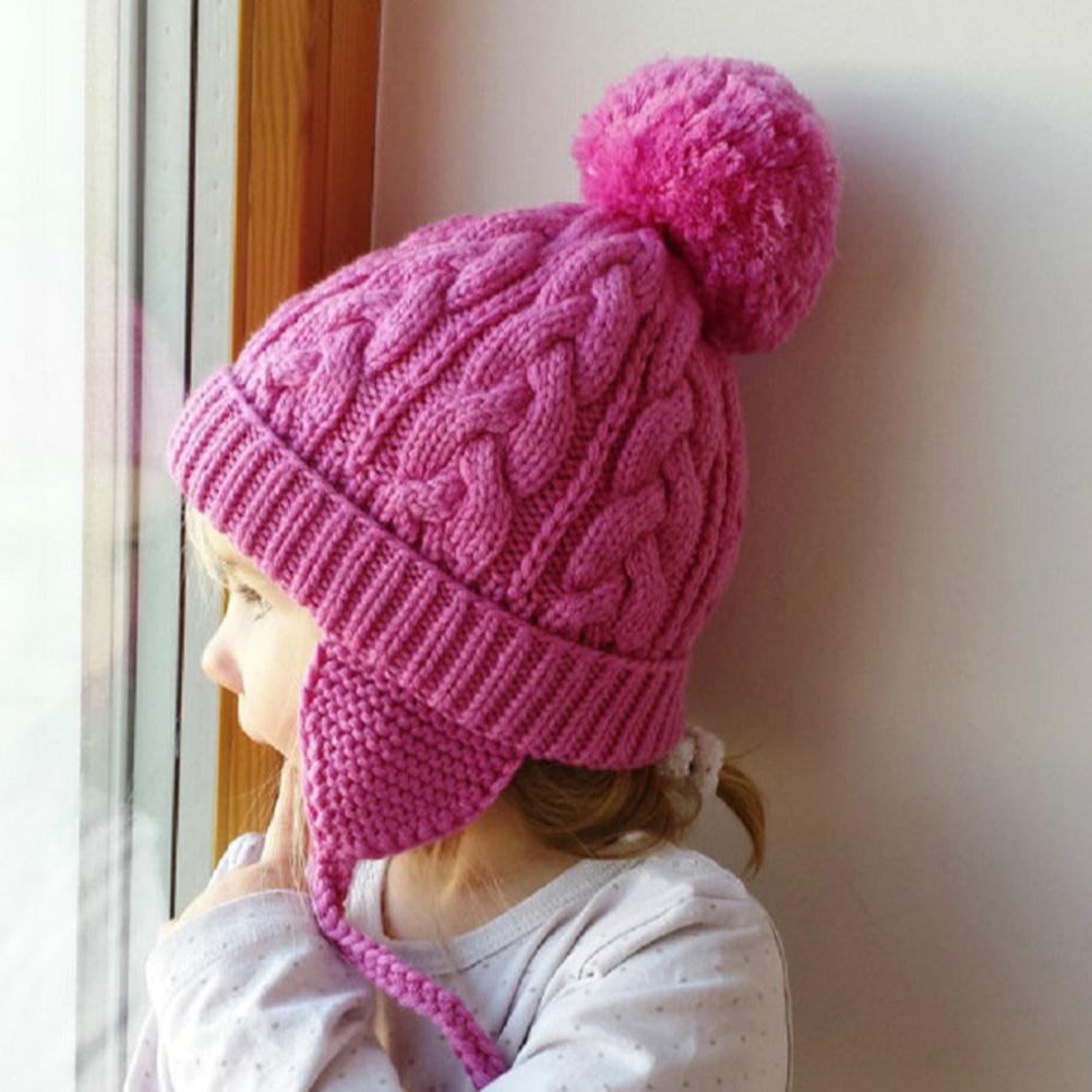 Cute Knitted Cap Fashionable Pigtail Fuzzy Ball Warm Woolen Cap Hat for Kids