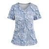 Women's Loose Short Sleeved Fashionable Flowers And Plants Printing V-neck Buttonable Side Slit Top T-shirt