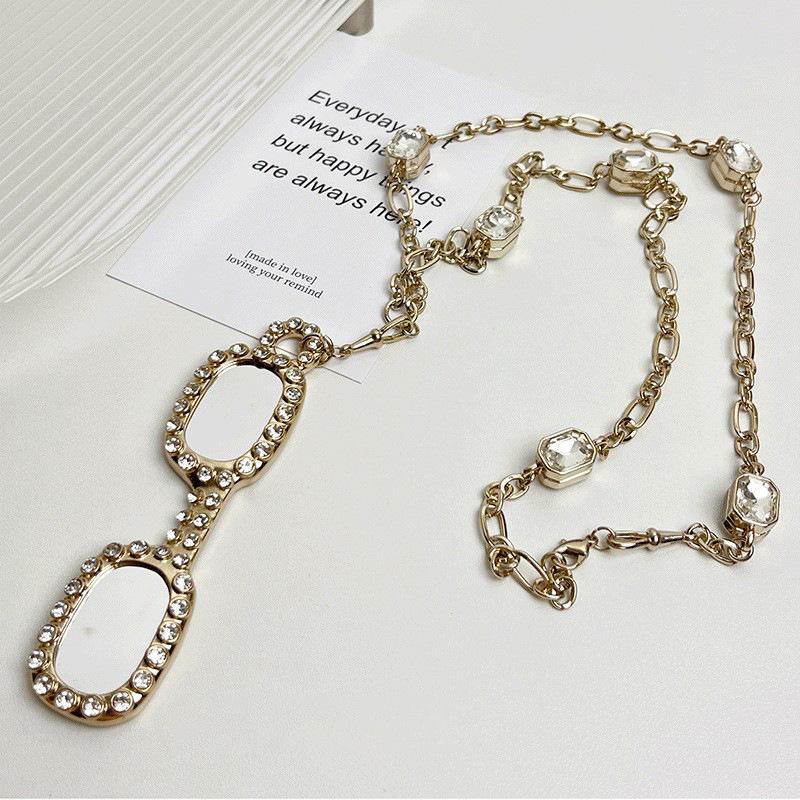 Casual Versatile Zircon Square Glasses Pendant Necklace Accessories Women's Sweater Chain Exaggerated Necklace Women's