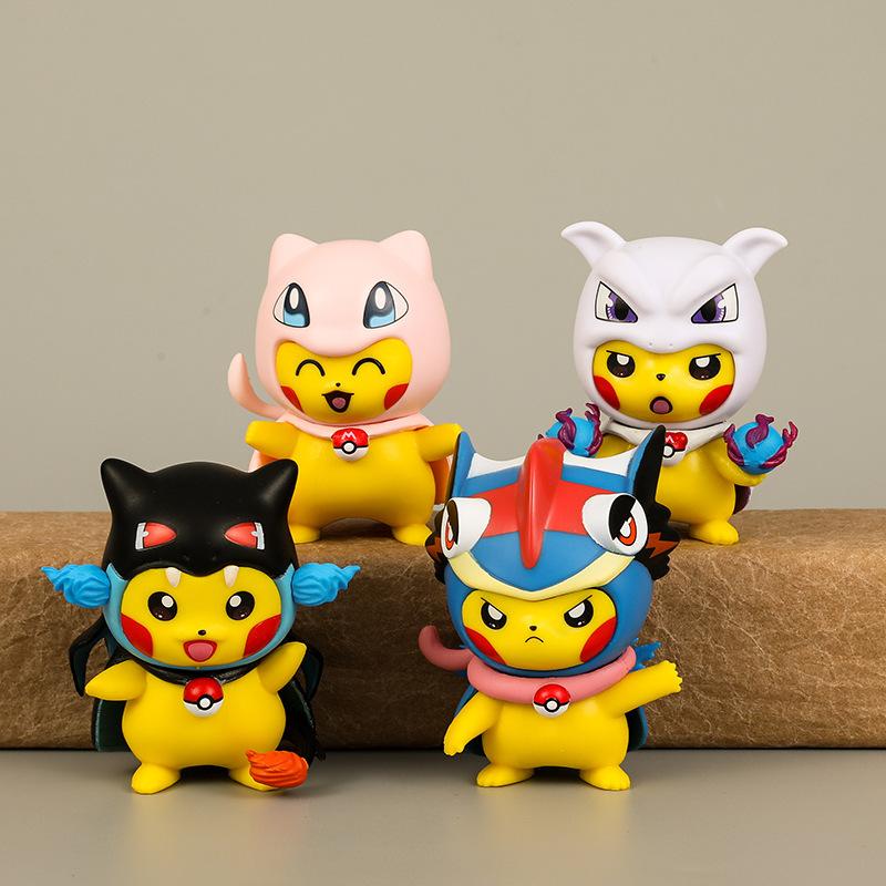 6Pcs/1Set Pocket Monsters Anime Figure Kawaii Pikachu Cosplay In Disguise Action Figures PVC Collection Model Dolls Toy Gift