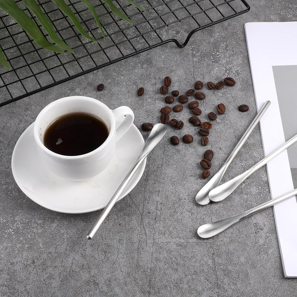 4 PCS Coffee Stirrers Reble, 5 Inch Stainless Steel Coffee Stirrers Metal Stir Sticks, Espresso Spoon for Professional Barista Bar Tea
