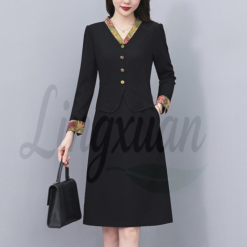 

High-End Chic Print Plus Size Long Sleeve Dress for Women - Spring/Autumn Style 4XL чёрный