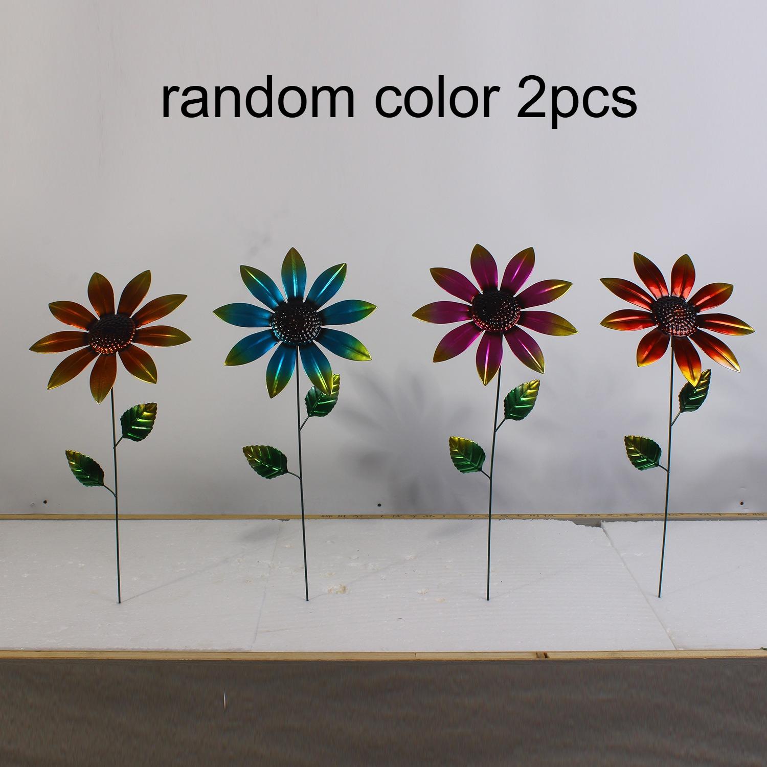 2pcs Garden Decoration Stakes, Sunflower, Courtyard Outdoor Wrought Iron Garden Pile Wrought Iron Decoration, Craft Sunflower