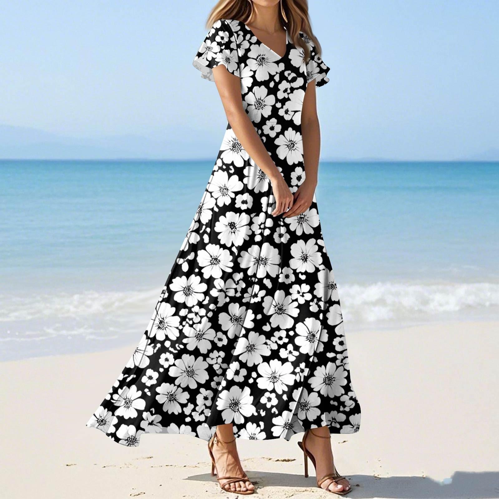 

Женские летние повседневные модные платья с принтом и короткими рукавами и V-образным вырезом XL белый