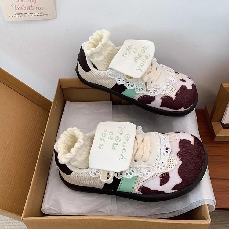 Soft Leather Version~ Cute Sweet Sister Puff Shoes Women's 2025 Spring New Internet Celebrity Flat-bottomed German Training Shoes Casual Board Shoes T