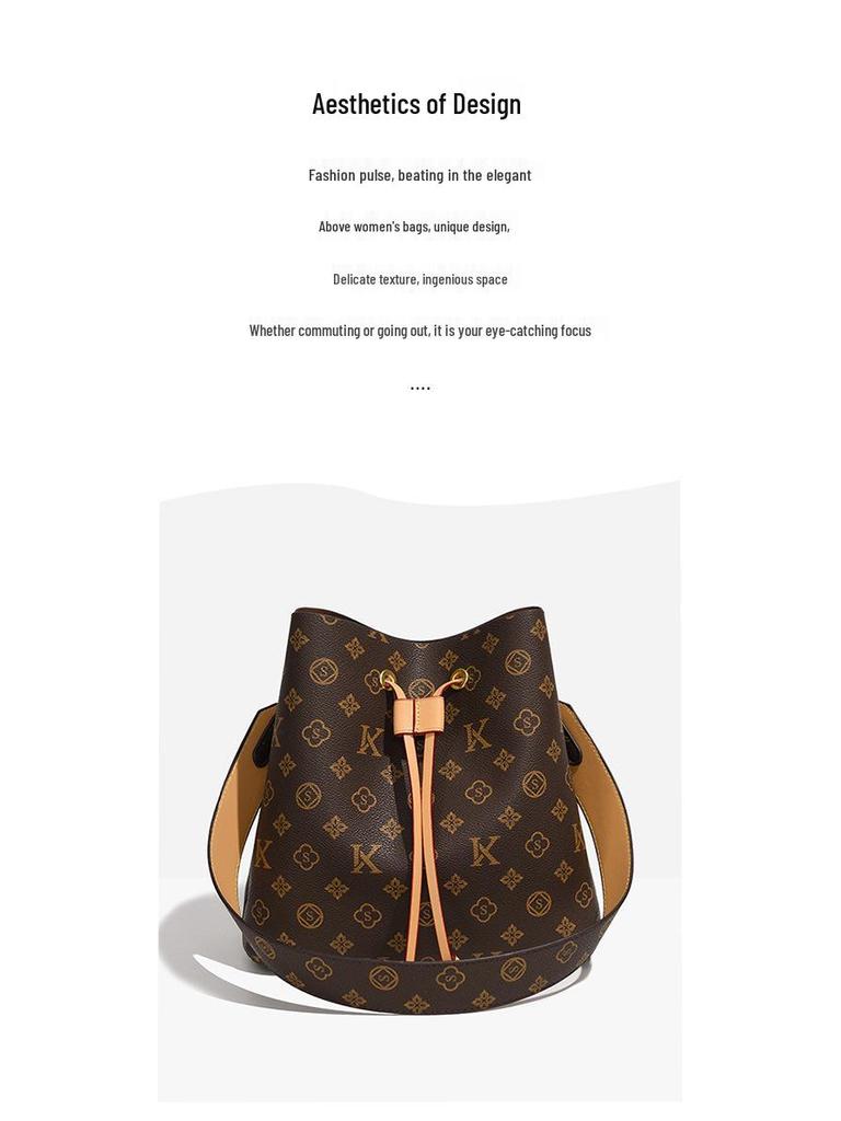 Modna damska torba typu bucket z monogramem - Lato 2025 Torba crossbody i na ramię o dużej pojemności