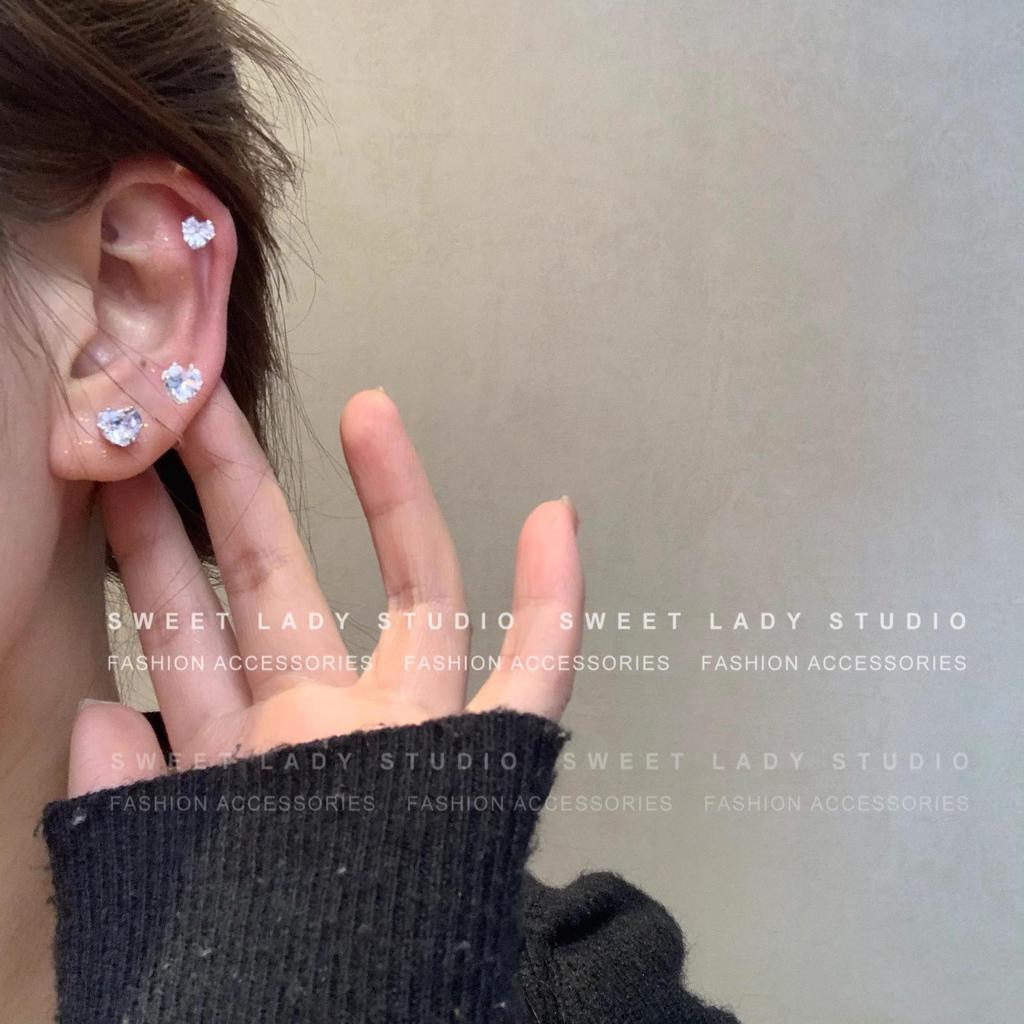 Super Sparkly Zircon Heart 925 Silver Needle Stud Earrings - Elegant Cartilage Piercing Jewelry