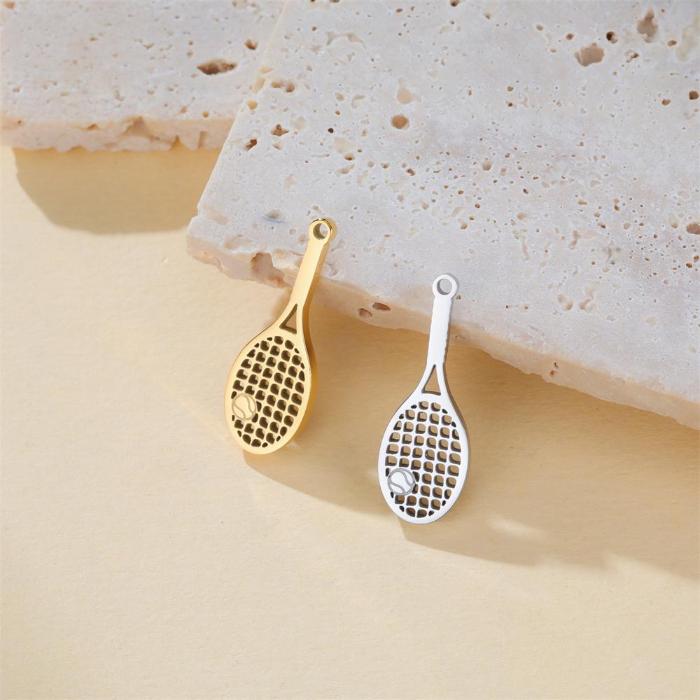 5pcs Tennis Racket Charms Tennis Ball Stainless Steel Pendants for Necklace Bracelets Connector Charm Jewelry Making Sport Lover