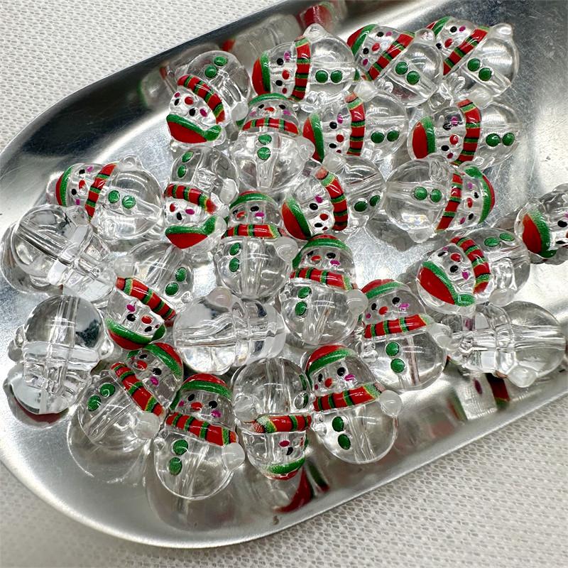 

16mm Acrylic Plated UV Double-sided Printed Christmas Series Straight-hole Round Beads DIY Mobile Phone Chain Keychain Car Hang 16mm--10pcs