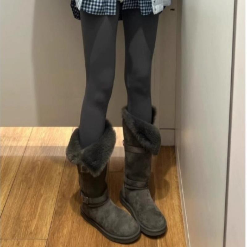 Thick-soled Gray Snow Boots Women's 2025 Autumn and Winter New Fur Integrated Versatile Velvet Thickened Warm Cotton Shoes