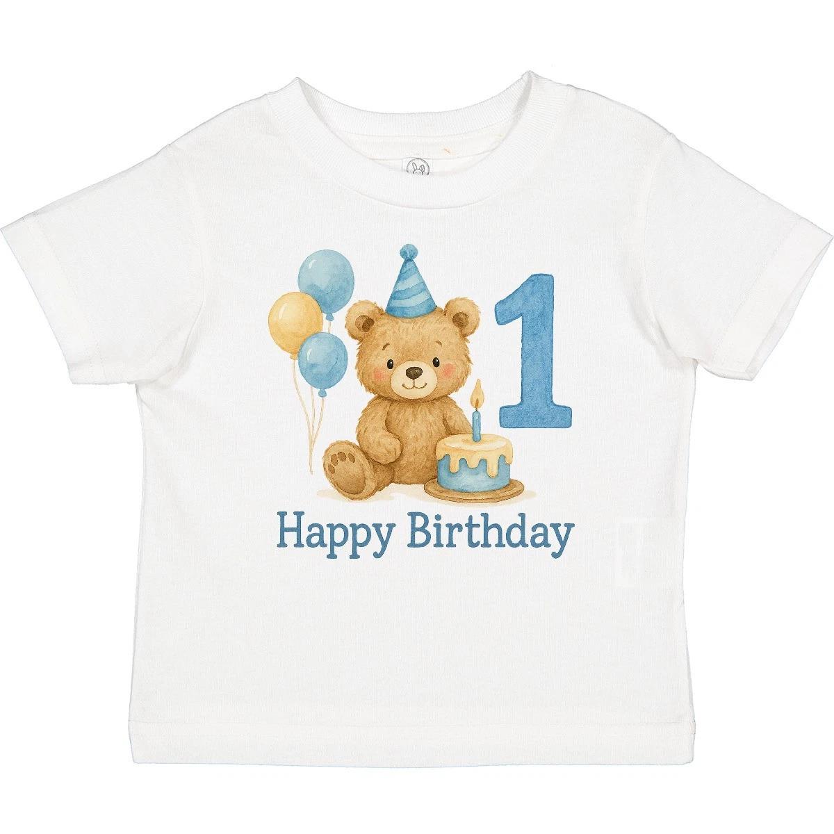 Inktastic 1st Birthday Bear With Cake And Balloons Baby T-Shirt Infant Tees 140