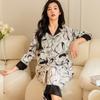 Pajamas for Women's Ice Silk Latest Thin Simple Set Printed Ink Pajamas Set