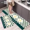 Tegneserie sjakkbrett Solblomst kjøkkenmattesett Søt løpeteppe til hjemmet Absorberende Anti-skli Vaskbare baderomsmatter 40x60cm 40x120cm 2 stk.
